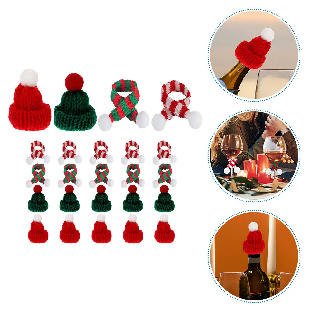 

24Pcs Mini Knit Hat Scarf Set Christmas Decoration Bottle Cover for Wine Holiday Party Supplies Festive Craft Ornaments
