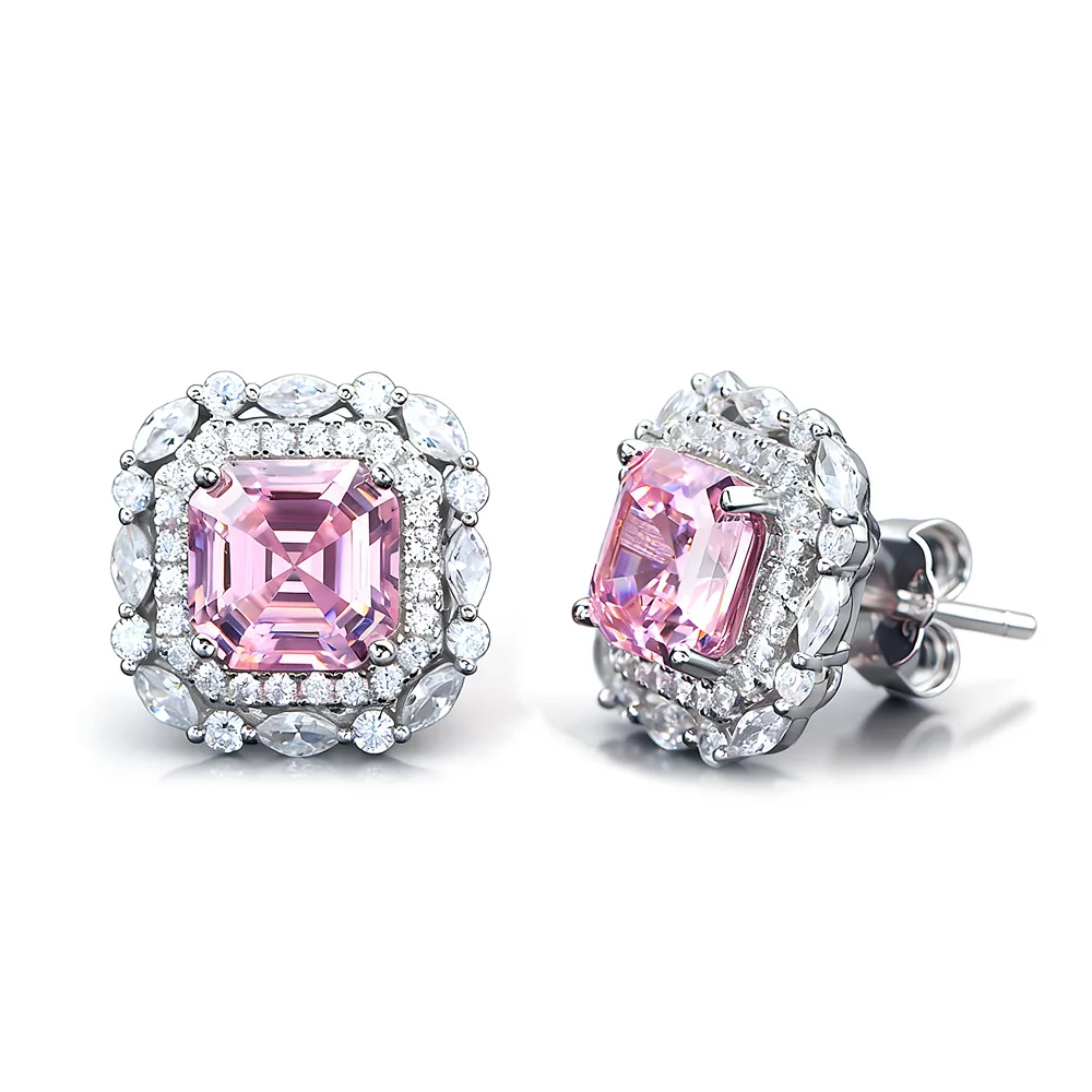 

Sterling silver cherry blossom stud earrings women's fashion candy powder high carbon diamond earrings temperament versatile