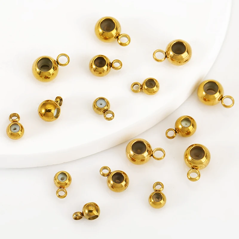 10pcs Stainless Steel Retro Silicone Stopper Positioning Beads Gold Plated Spacer Beads for DIY Necklace Bracelet Jewelry Making