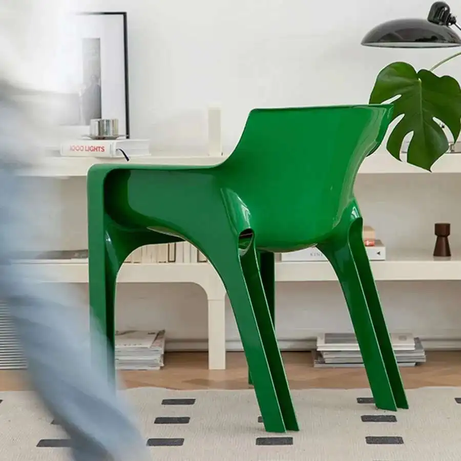 Grüner Esszimmerstuhl aus Kunststoff, Designer-Stil, hohe Rückenlehne, moderne Armlehnen, weiß, ergonomischer Party-Sessel, Waschtisch, Comedor, Hotelmöbel