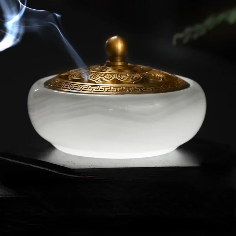 

Jade Incense Burner Home Agarwood Sandalwood Coil Burner Incense Burner Tea Ceremony White Jade