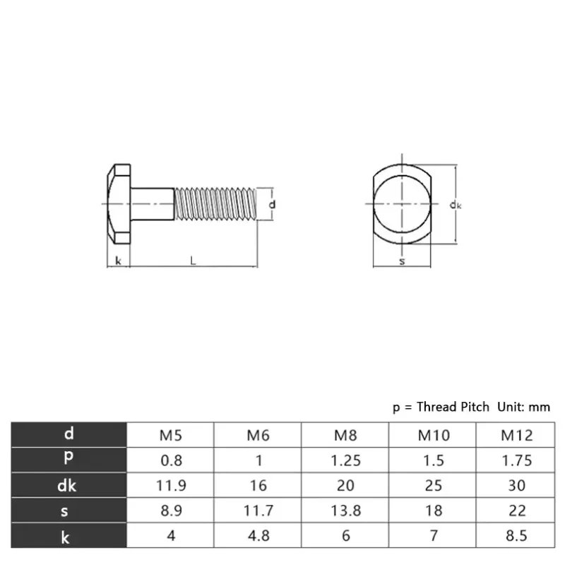 Square Rectangular T-Type Bolts 304 SS Slotted Groove T Screws M5 M6 M8 M10 M12 Equipment Fixing Fasteners