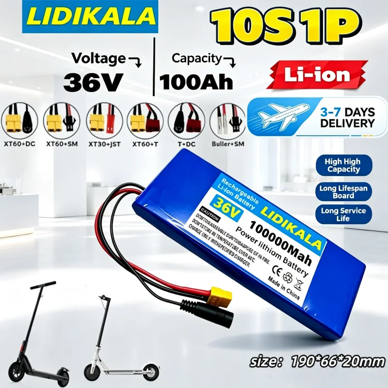 Magazzino UE, consegna rapida, batteria ricaricabile agli ioni di litio 36V 100000mAh 10S1P 18650 100Ah ad alta capacità, dotata di BMS, 500W, batteria di backup, caricabatterie opzionale.