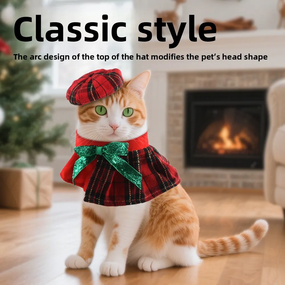 

Christmas Cat Collars Hat Xmas Pet Scarf Triangular Christmas Cute Sweet Pet Dress Up Hat Bow Costumes Accessories for Kitty