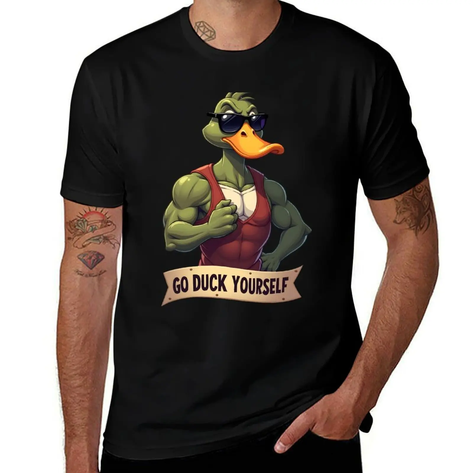 

Duck Bodybuilder Go Duck Yourself T-Shirt vintage graphic tee basketball graphic tees designer t shirt men