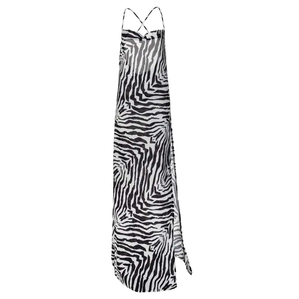 Boniouo Zebra Print Women Summer Beach Dress Female Robe Halter Sexy Maxi Dresses Fashion Elegant Sundress Vestido Woman Outfits