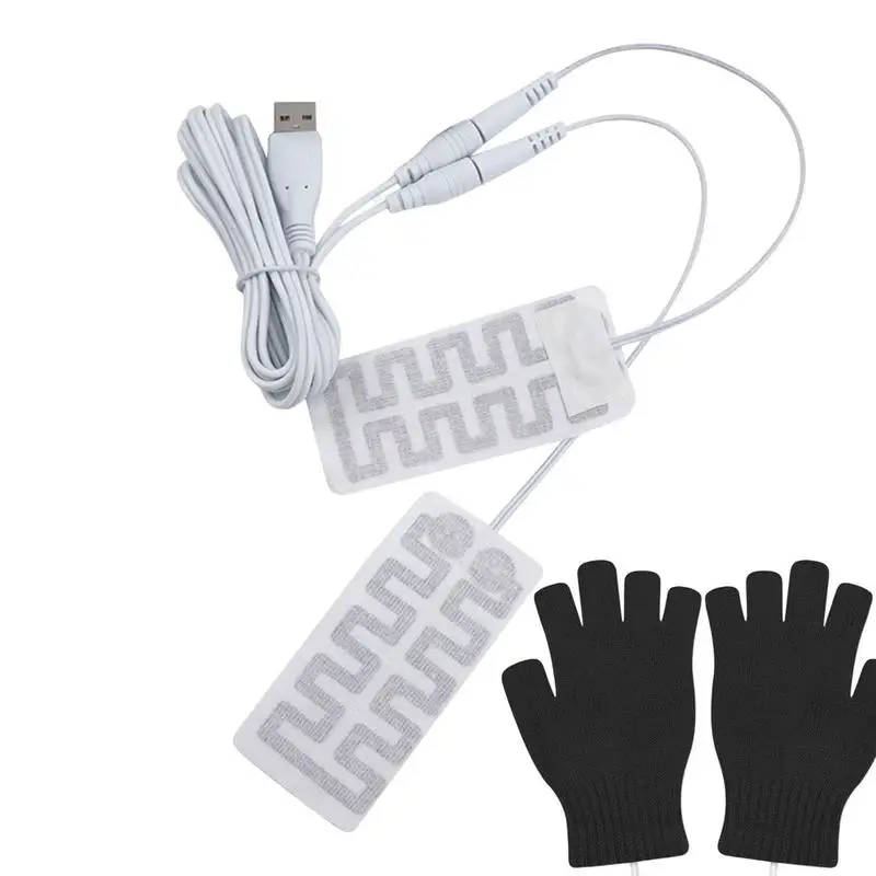 1 Pair Electric USB Gloves Heater Heated Gloves Carbon Fiber Cloth USB Heated Gloves Pad Winter Outdoor Hand Feet Warmer