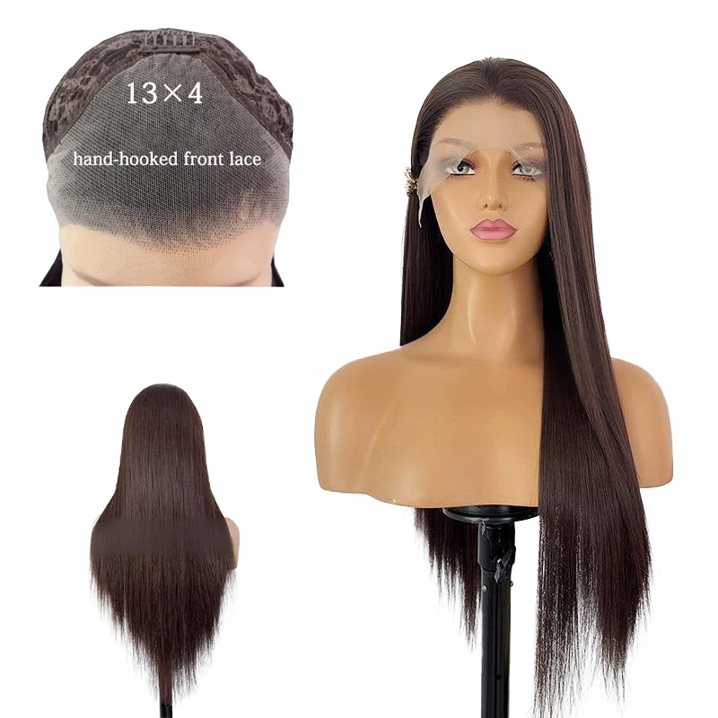 

The New 18-26-Inch Brown Long Straight Hair 13x4 Front Lace Synthetic Hair Is Suitable For High-End Hand-Hooked Wigs For Women