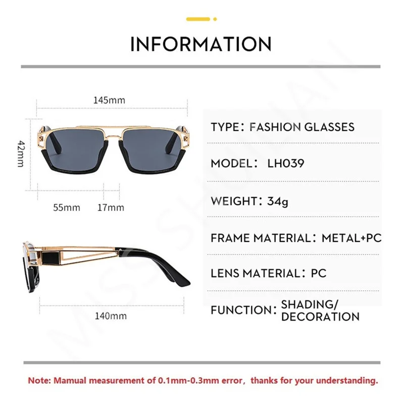 New Vintage 2024 Punk Brand Designer Oversize Sunglasses for Men Retro Women Sun Glasses Gradient Alloy Frame UV400 Eyewear Male