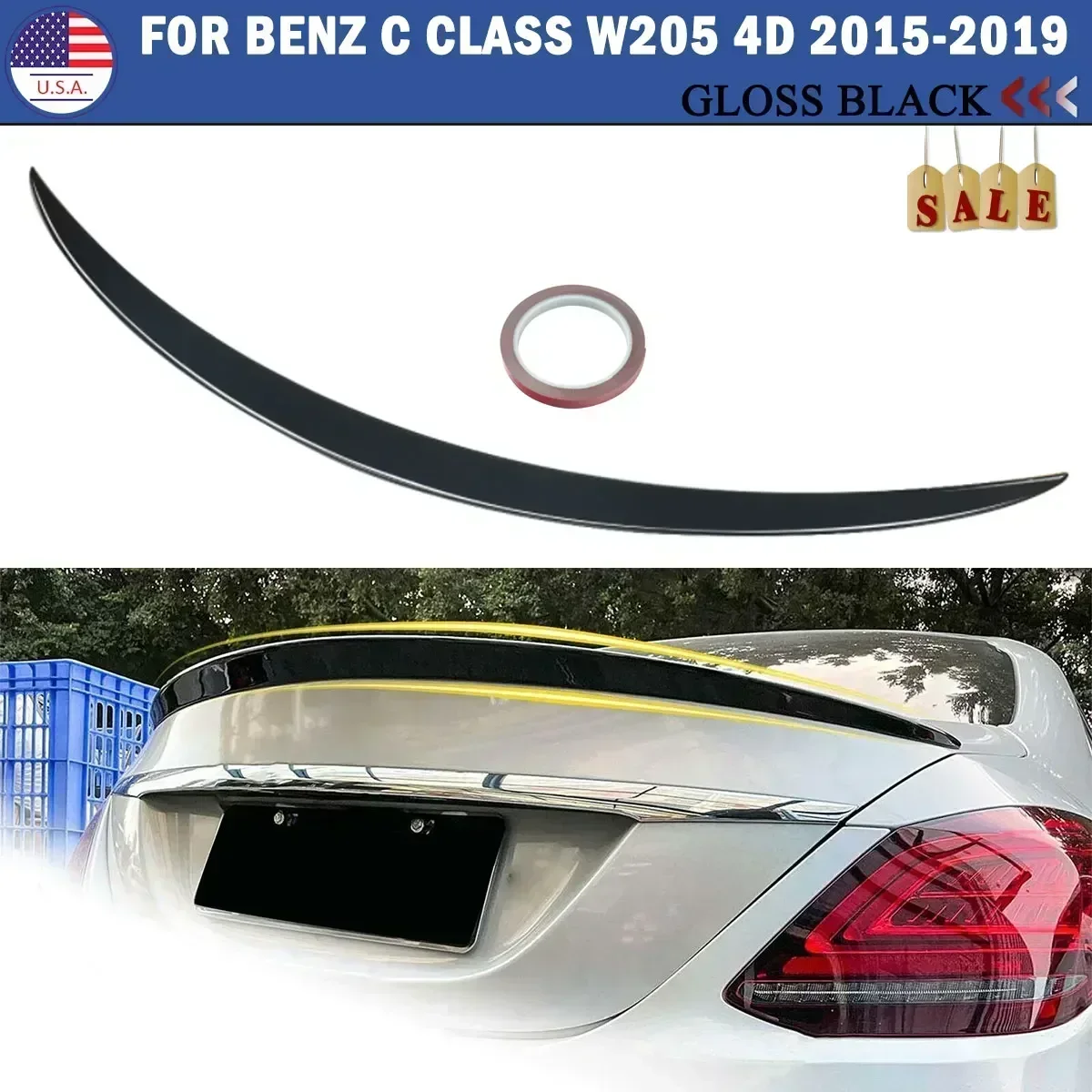 

Rear Wing Spoiler for 2014 - 2020 Mercedes W205 C205 C-class C250 C300 C350 4Door Rear Trunk AMG Style Car Spoiler ABS Tail Lip