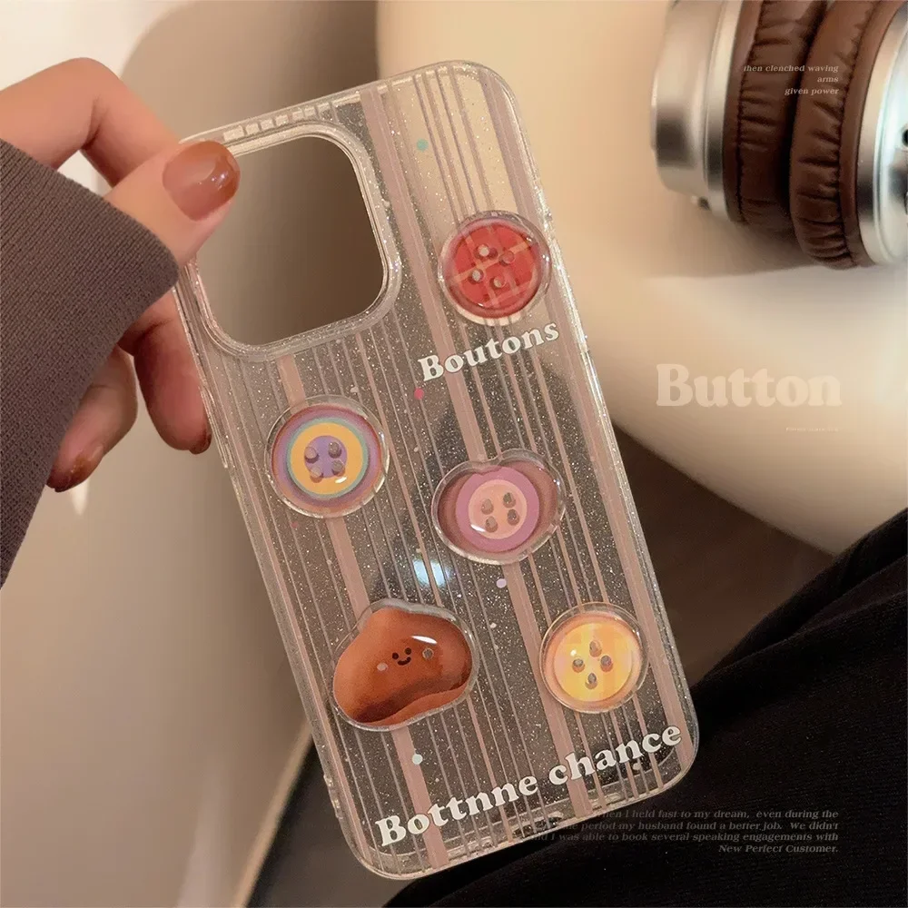 

Simple Style Striped Button Phone Case for IPhone16 15 14 12 13 11 Pro ProMax Plus X XR Shockproof Phone Cover
