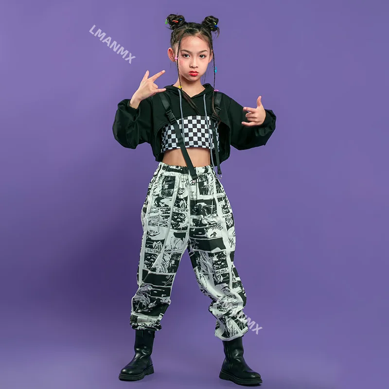 Tute sportive costumi di danza Jazz per adolescenti vestiti di strada abbigliamento Hip Hop per bambini Crop top felpa con cappuccio felpa pantaloni comici per ragazze