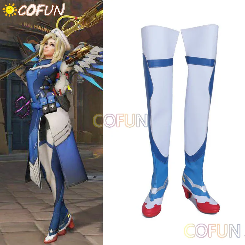 COFUN Customized Mercy Angela Ziegler Cosplay Shoes Long Boots Women Men Halloween Game Footwear