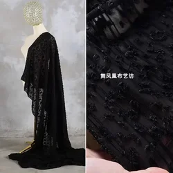 Jacquard Chiffon Fabric Black Cardigan Shirt Clothing Designer Wholesale Cloth Diy Sewing By Meters Polyester Material