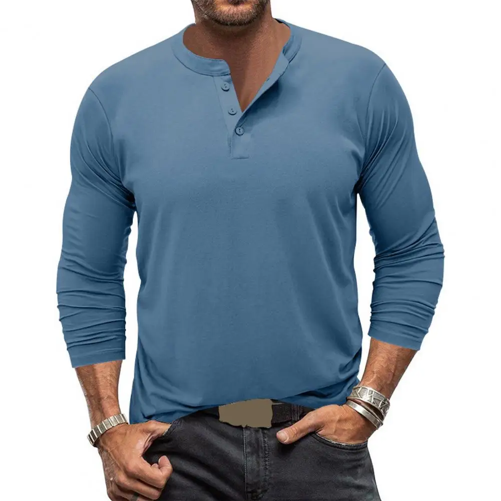 Men's Cotton Button Collar T Shirt Long Sleeve Casual Buttons Solid Color Fashion T-Shirts Spring Autumn Vintage Top Tees