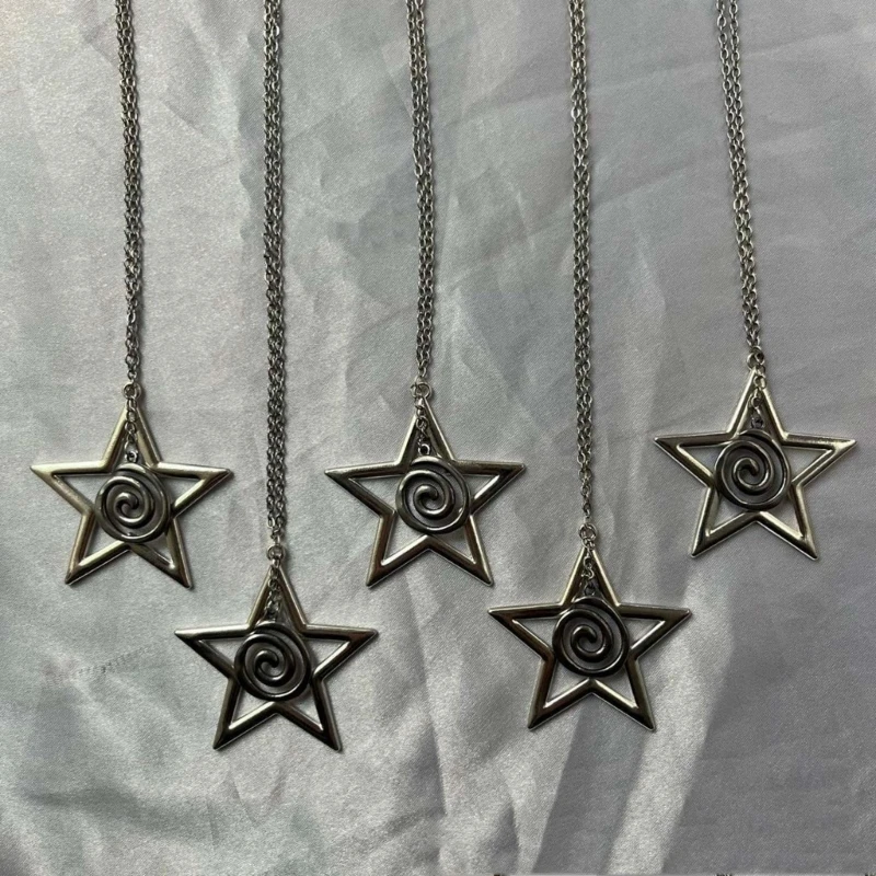 Punk Style Star Pendant Necklace Hip Hop Spirals Rune Charm Choker Personalized Hollow Star Necklace Y2K Jewelry Unisex