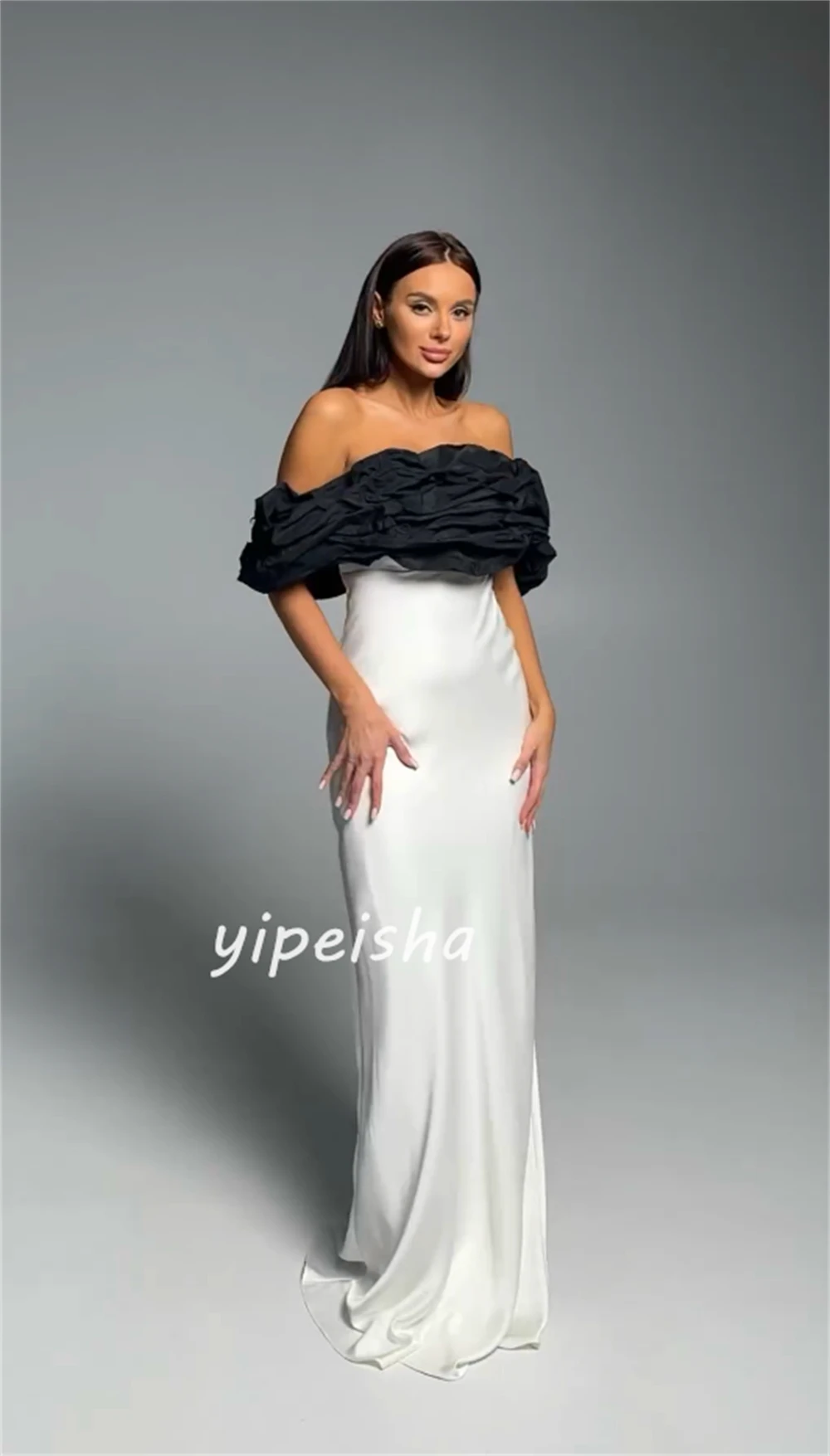 Robe trapèze en satin plissé sur mesure, robes longues, épaule dénudée, occasion sur mesure, remise des diplômes, décontracté, sexy