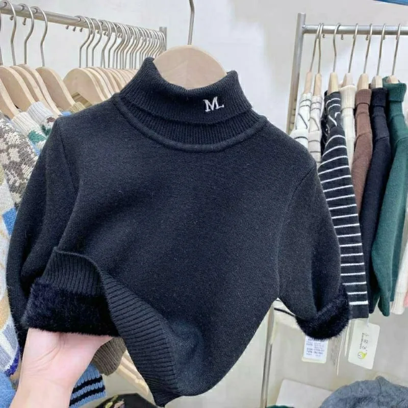 Jersey de cuello alto para niños, suéteres de manga larga de lino, ropa cálida y gruesa, Tops sólidos, moda de otoño e invierno