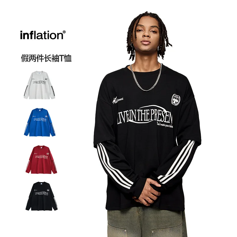 

2025 New Men's Two-Layer Long Sleeve T-Shirt Sporty Chic Oversized Streetwear Autumn Winter Athleisure Top