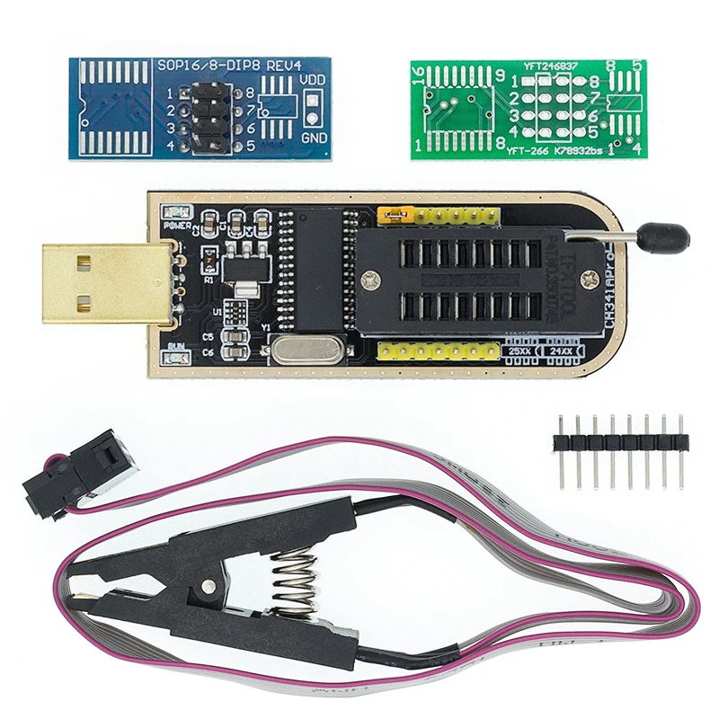 CH341 CH341A CH341B 24 25 Series EEPROM Flash BIOS USB Programmer Module SOIC8 SOP8 Test Clip For EEPROM 93CXX / 25CXX DIY KIT