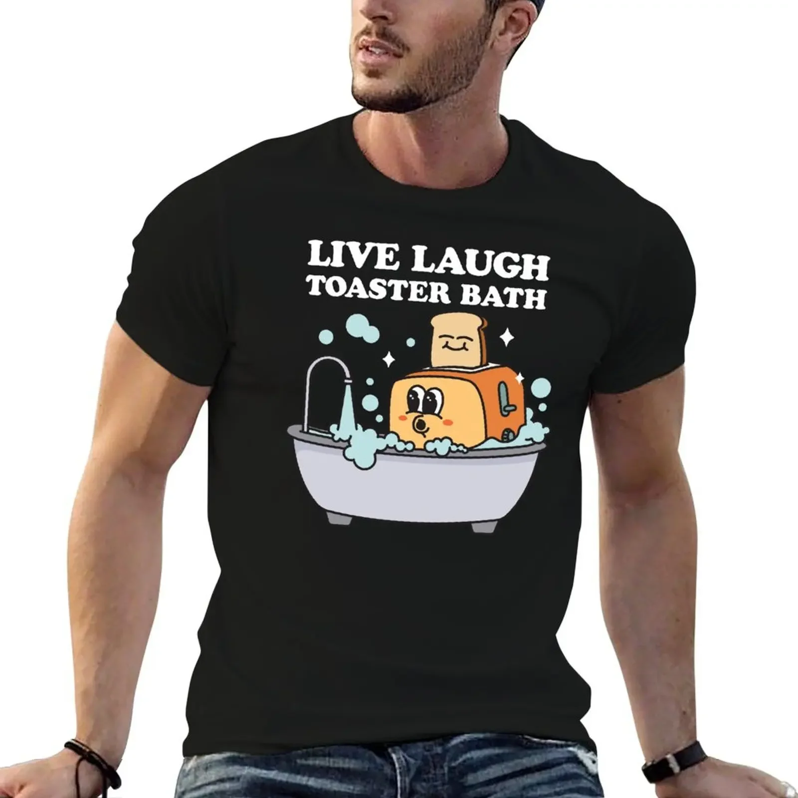 Live Laugh Toaster Bath T-Shirt oversized graphic tee plus size tops vintage anime shirt aesthetic clothes clothing for men