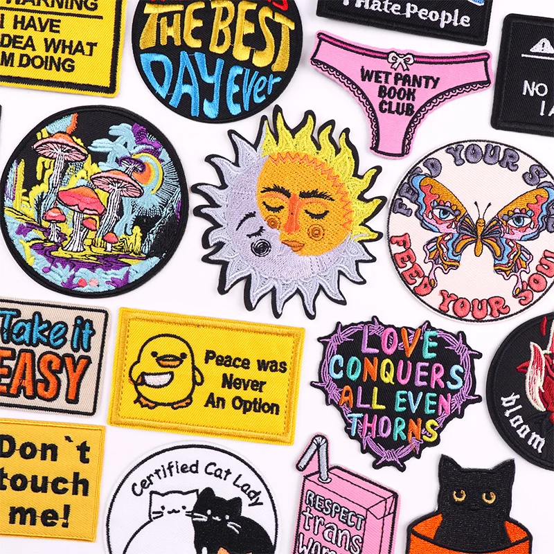 Cartoon Sun Applique Embroidered Patches For Clothing Sticker Letters/Text Patch Iron On Patches On Clothes Sewing/Fusible Patch