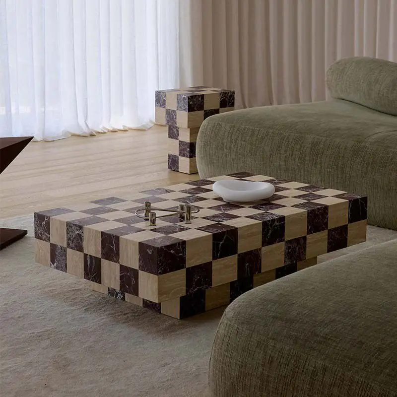 

Natural limestone Italian simple rectangular coffee table, easy to assemble, luxury home furniture