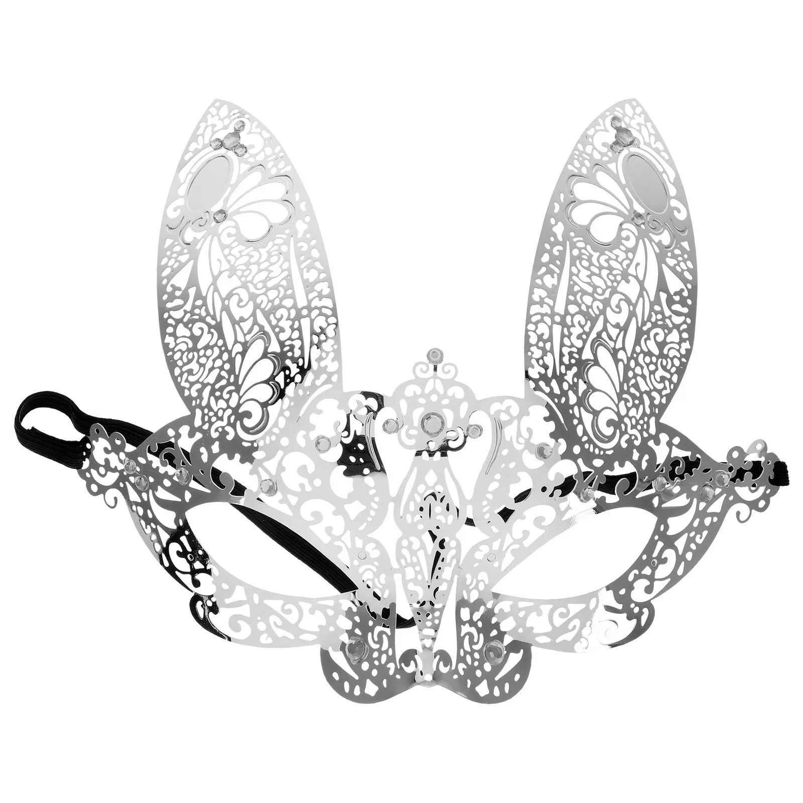 หน้ากากสวมหน้ากากฮาโลวีนหน้ากระต่ายสําหรับเด็ก LED โลหะผสมเงินครึ่งนางสาวสัตว์