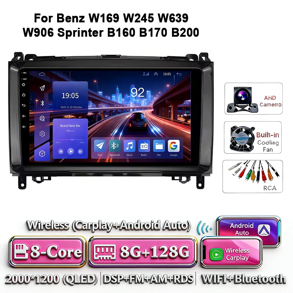 Android 17 autoradio 4G WIFI Carplay voor Mercedes-Benz W169 W245 W639 2005-2012 B160 B200 TPMS DAB OBD 2 DVD GPS touchscreen - afbeelding 1