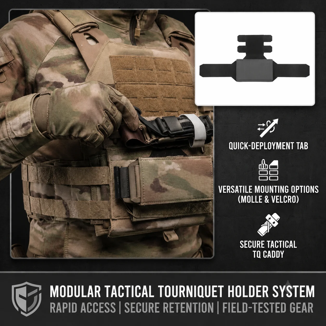 Tactical Tourniquet Holder Double-Sided Elastic Strap & Velcro Fastener for First Aid Trauma Kit