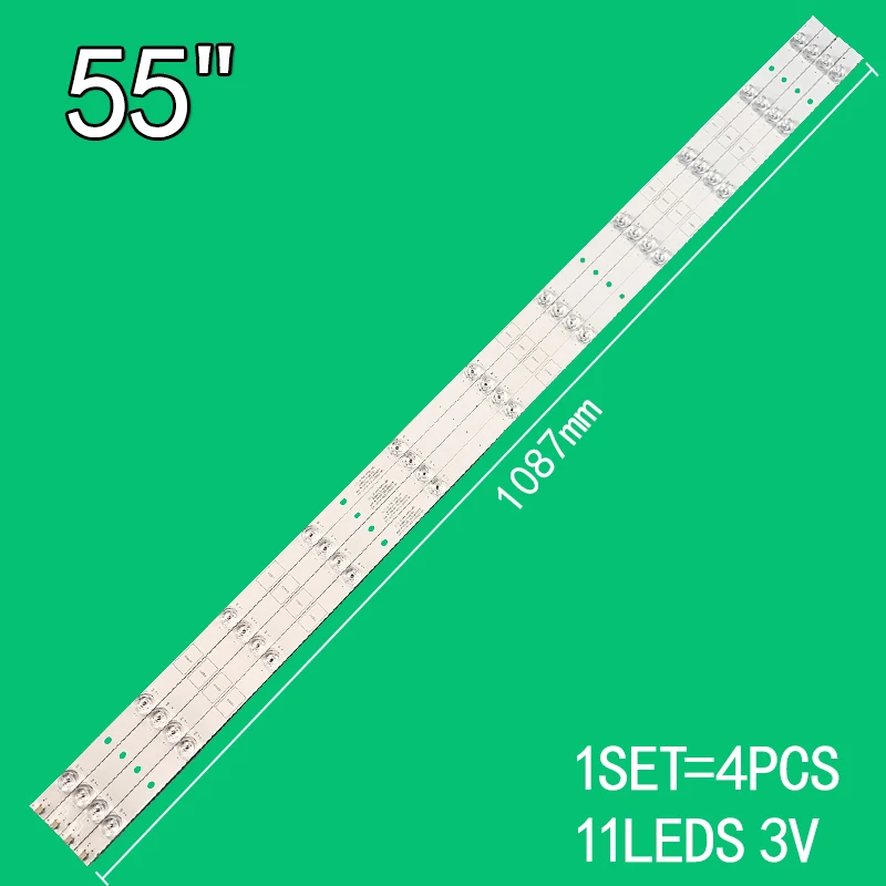 4 STKS 11 LEDs 3 V 1087mm Voor 55 