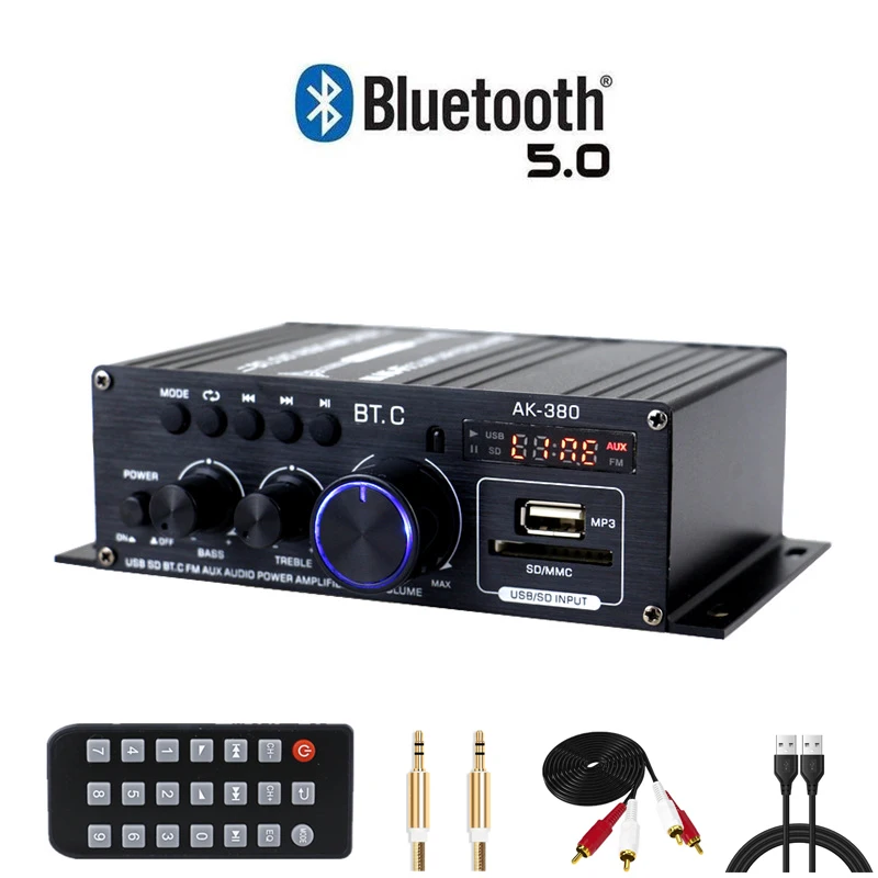 AK35 AK380 800W Home Digital Amplifier Audio 110-240V Bass Audio Power bluetooth Amplifier Hifi FM Auto Music Subwoofer Speakers