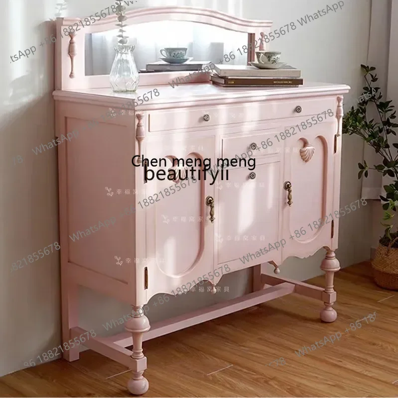 ss8350 French solid wood pink makeup table with mirror household princess dresser American storage and beauty cabinet