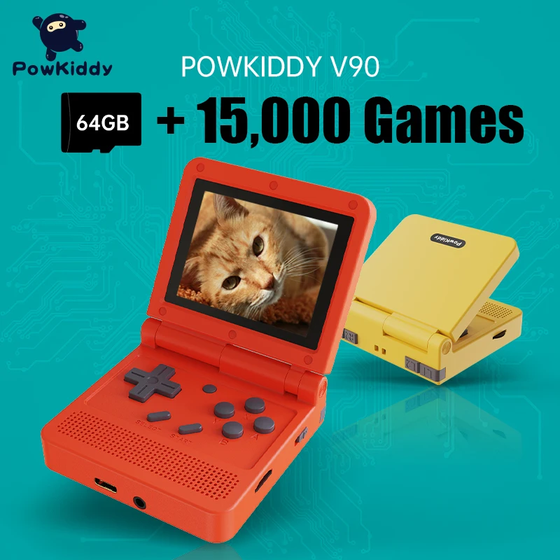 

POWKIDDY V90 3-Inch IPS Screen Flip Handheld Console Dual Open System Game Console 16 Simulators Retro PS1 Kids Gift 3D New Game