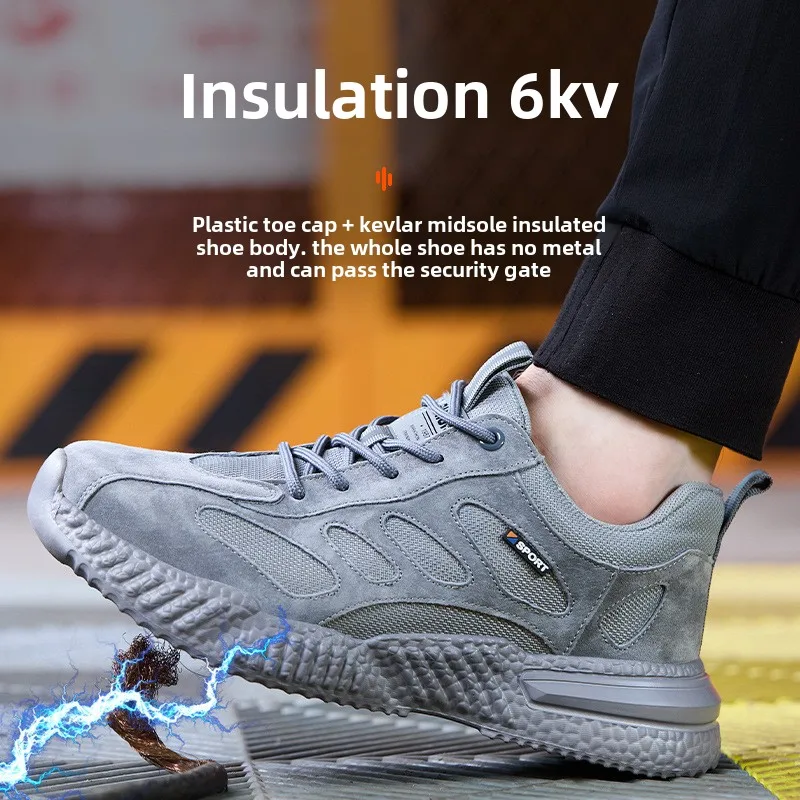 spring Autumn Light Breathable Work Shoes Mens Work Boots Composite Toe Insulated Shoes Anti Smash Hard Plastic Toe Safety Shoes_voghion.com
