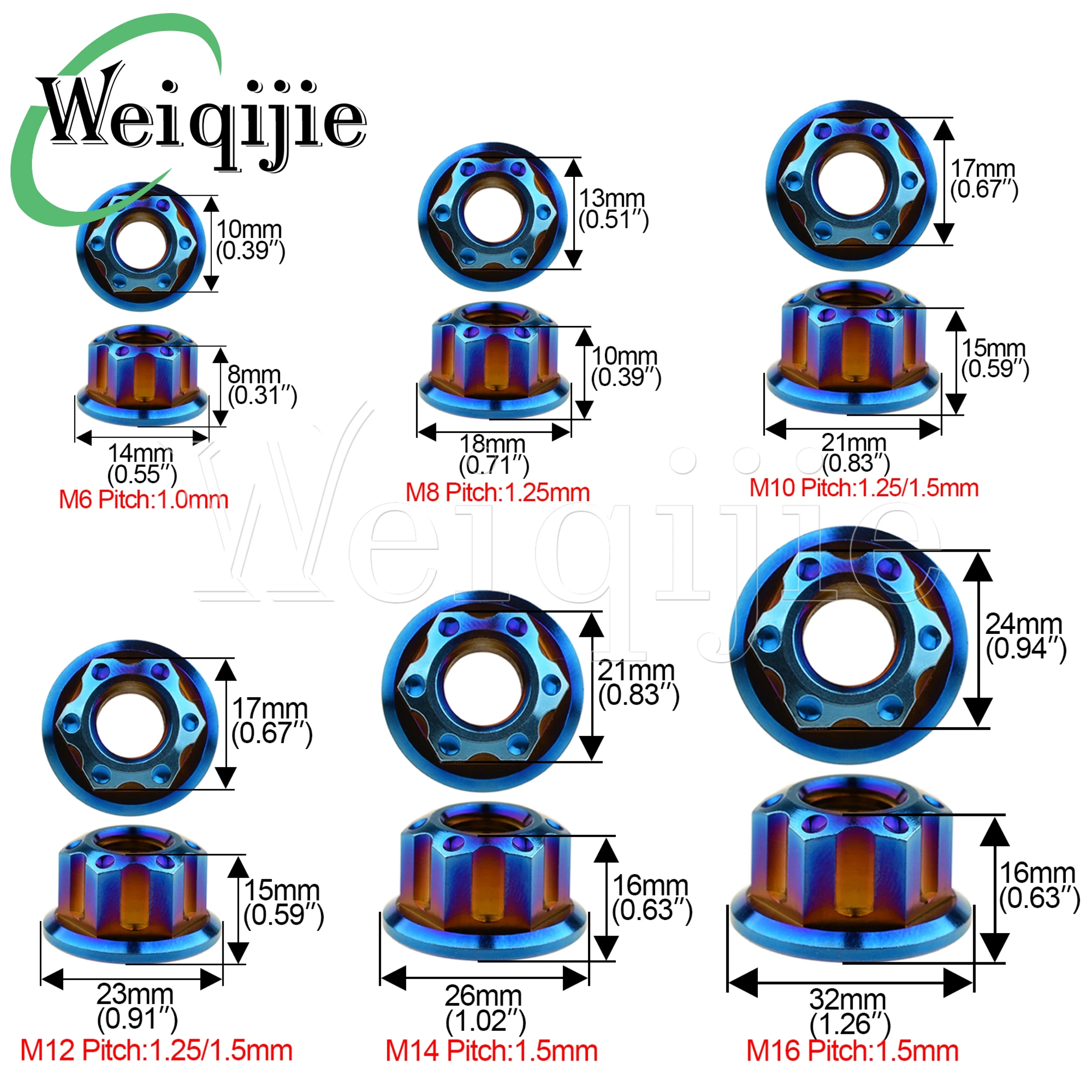 Weiqijie Titanium Nut M6 M8 M10 M12 M14 M16 Torx Flange Nut Hexagon Titanium Nut Fastener for Motorcycle Car Bicycle