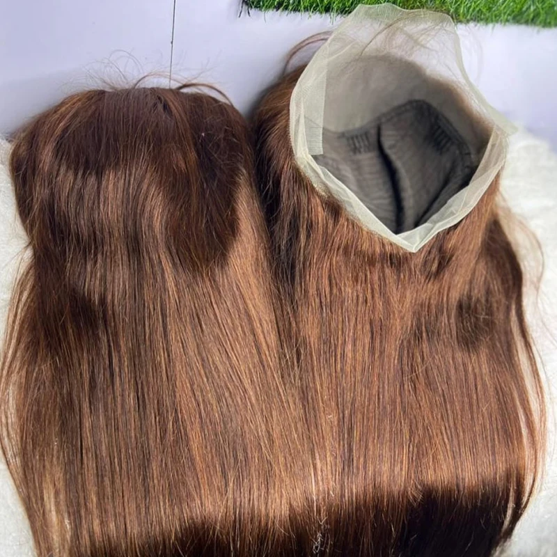 

360 Full Lace Wig Bone Straight Transparent Lace Wig Chocolate Brown Colored Lace Human Hair 100% Pony Tail Raw Hair Multi Part