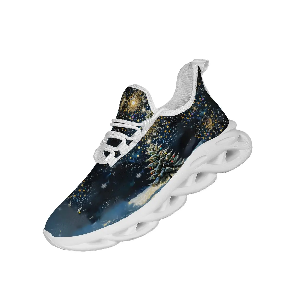 

Niche Christmas Holiday Pattern Design Fashionable Color-block Snowman Snowflake Reindeer Versatile Flying Woven Casual Shoes