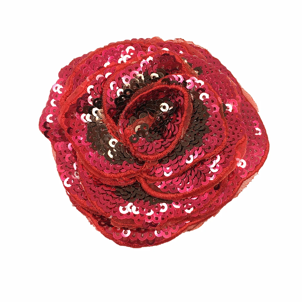 3D Flower Sequin Patch Red Rose Applique Beaded Flowers Patches For Clothing Jeans Appliques Clothes Parches AC1106