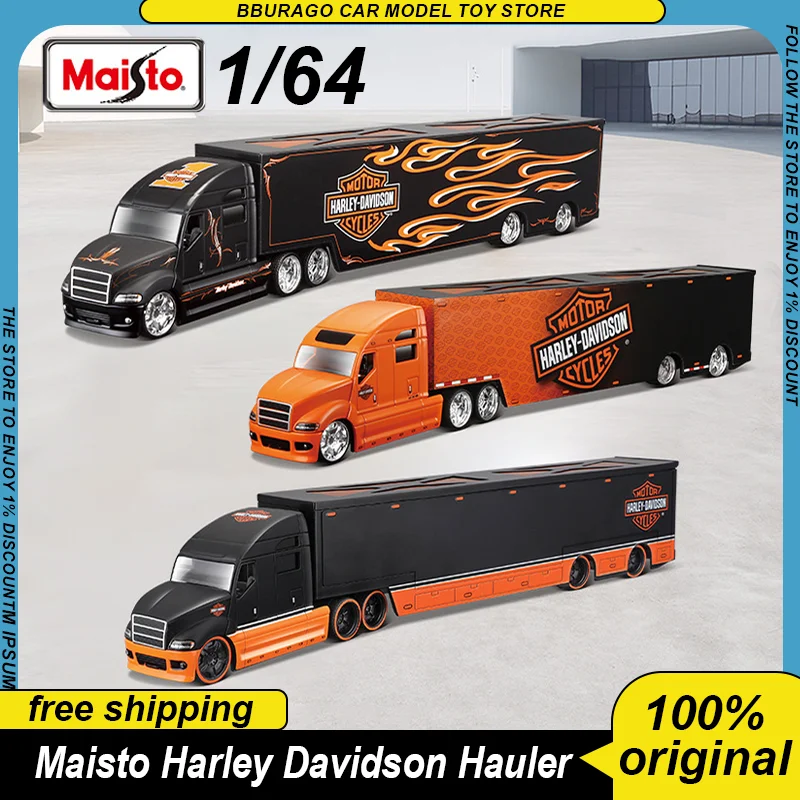 Maisto 1:64 Harley Davidson Container Trailer Car Diecast Model Edition Hauler Alloy Luxury Vehicle Toys Collection Kid Gift