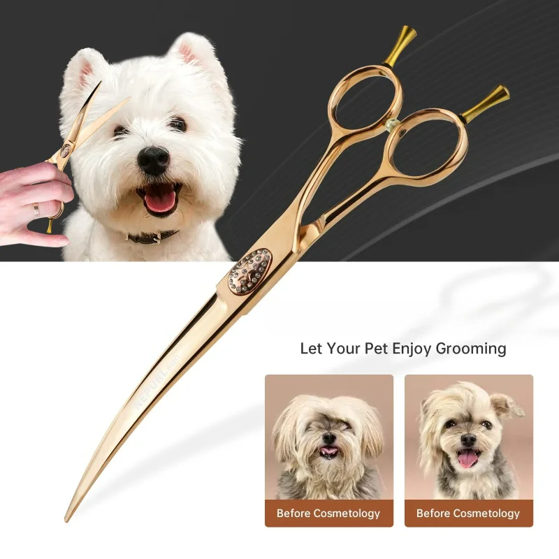 

Японские профессиональные высококачественные изогнутые ножницы 440C, 7,5 дюймов, 25 шт. ° Изогнутые ножницы для груминга животных, изогнутые ножницы для стрижки