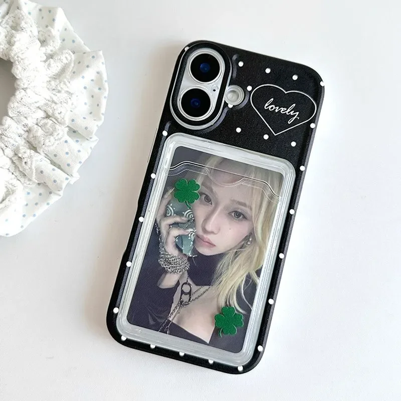 الكورية ins لطيف البولكا نقطة الكرتون البرسيم مجموعة من البطاقات جراب هاتف آيفون 17 AIR 16 15 14 13 12 11 برو XR ماكس 7 8 زائد Y2K غطاء ﻿