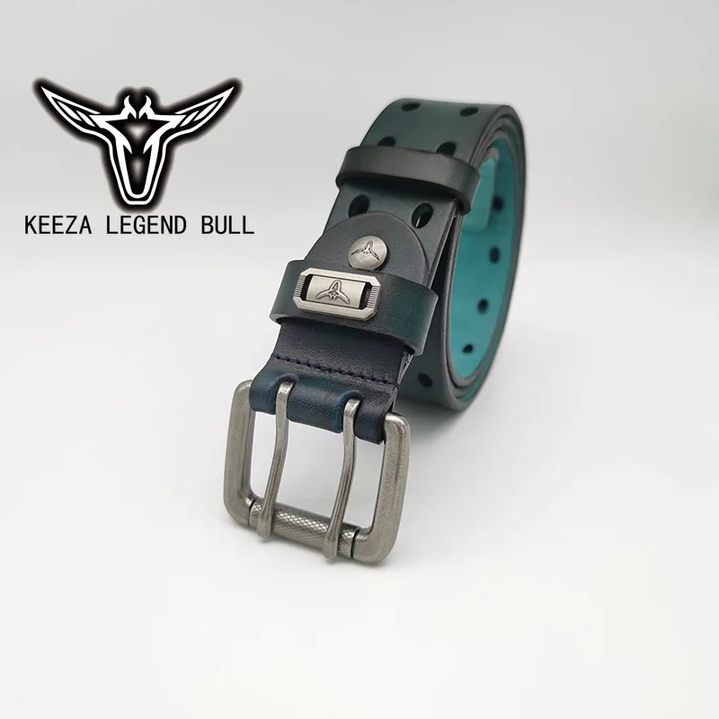 

KEEZA LEGEND BULL Luxury Brand Designer Fashionable Full Hole Buckle Leather Belt Men's Jeans High-Quality Belt Men's Strap