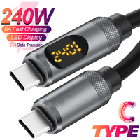 USB C To Type C LED Display 240W 6A Fast Charging Cable High-speed Data Transfer Dual Type-C Cables Cord for IPhone Samsung Mi