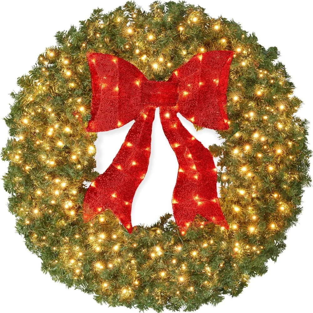 

Best Choice Products 48in Large Artificial Pre-Lit Fir Christmas Wreath Holiday Accent Decoration for Door, Mantel w/Red Lighted
