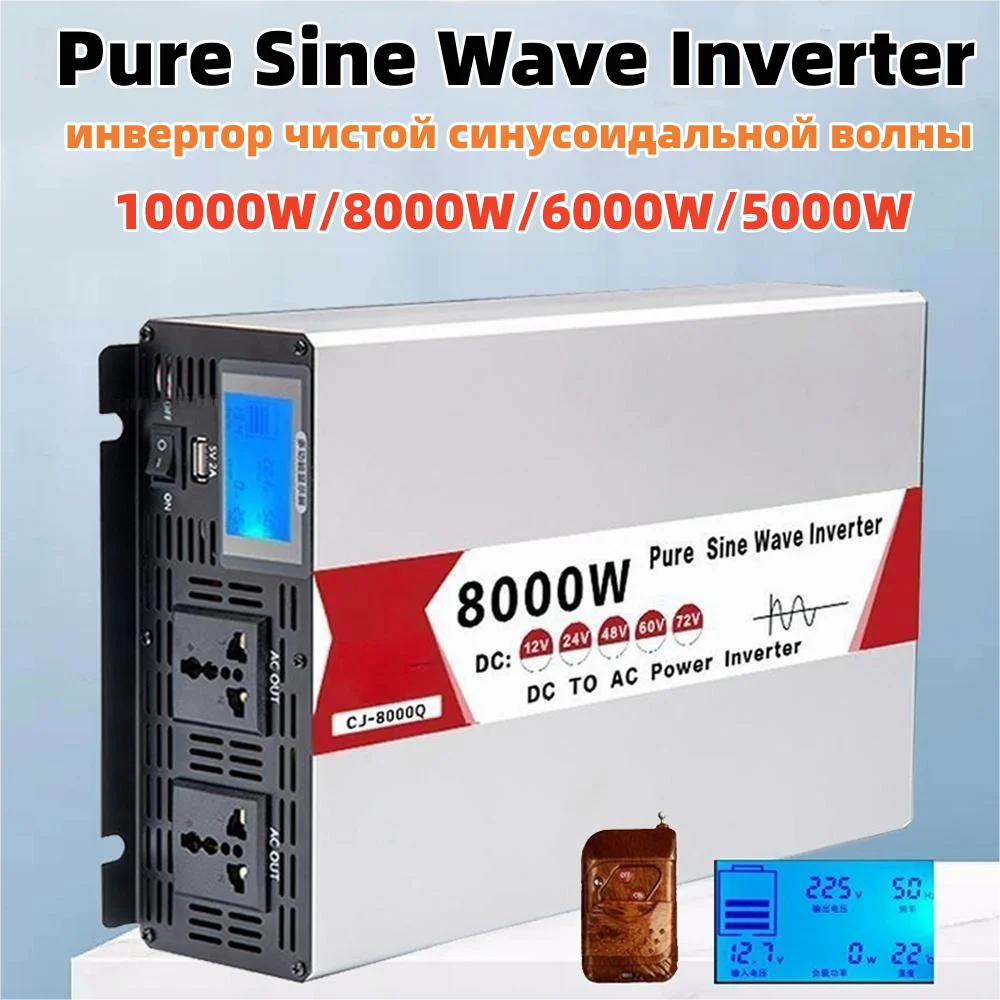 Pure Sine Wave Inverter 12V 220V 24V 110V 120V 6000W 8000W 10000W DC To AC Portable Power Voltage Converter Car Solar Inverter