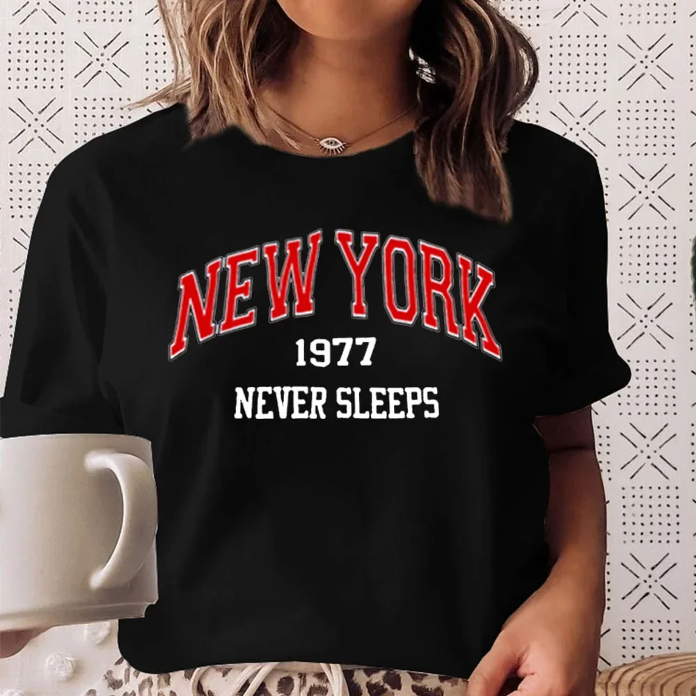 여성용 심플 프린트 티셔츠, 뉴욕 문자 티셔츠, 여성용 패션 티, 블랙 화이트 반팔, 여름 의류