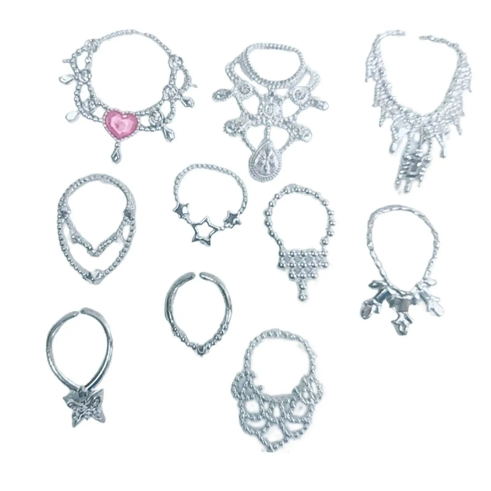 

10 шт. модных ожерелий для кукол, аксессуары для девочек, сувениры для вечеринок, милые украшения для повседневной носки, для кукол 1/12, мини-набор ожерелий для кукол