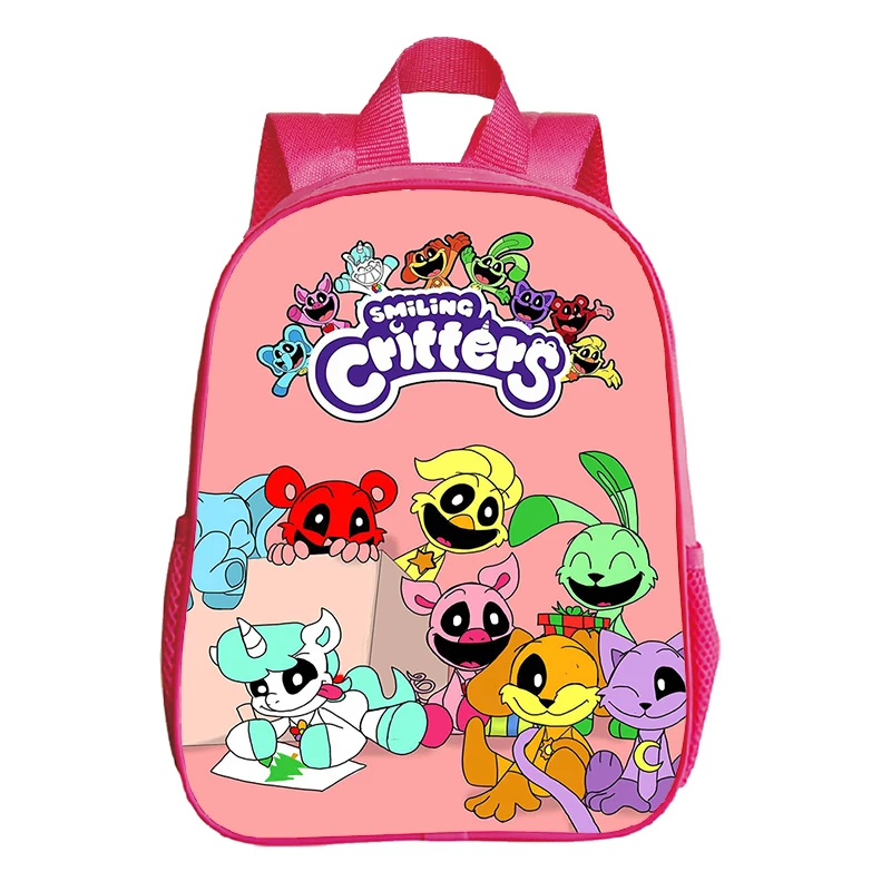 

Kids Pink Bag Smiling Critters Print Backpack Primary School Bags Toddler Girls Kindergarten Bookbag Waterproof Daypack Gifts