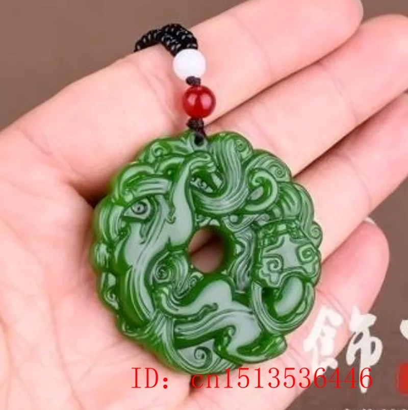 Natural green jade Tiger pixiu Pendant Beads Necklace Fashion Charm Jewellery Hand-Carved Lucky Amulet Gifts for Her Women Men